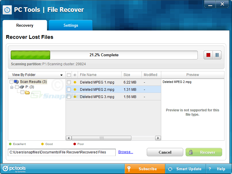screenshot of Pc Tools File Recover
