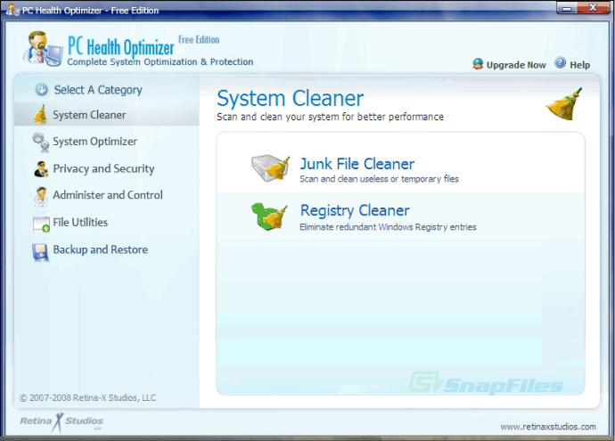 screen capture of PC Health Optimizer Free Edition