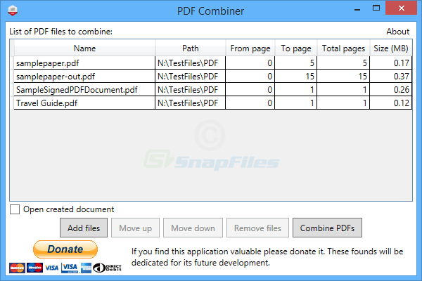 screen capture of PDF Combiner