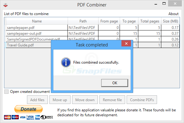 screenshot of PDF Combiner