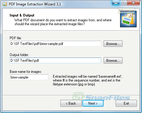 screen capture of PDF Image Extraction Wizard