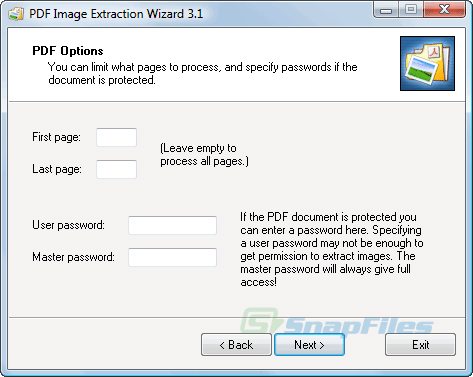 screenshot of PDF Image Extraction Wizard