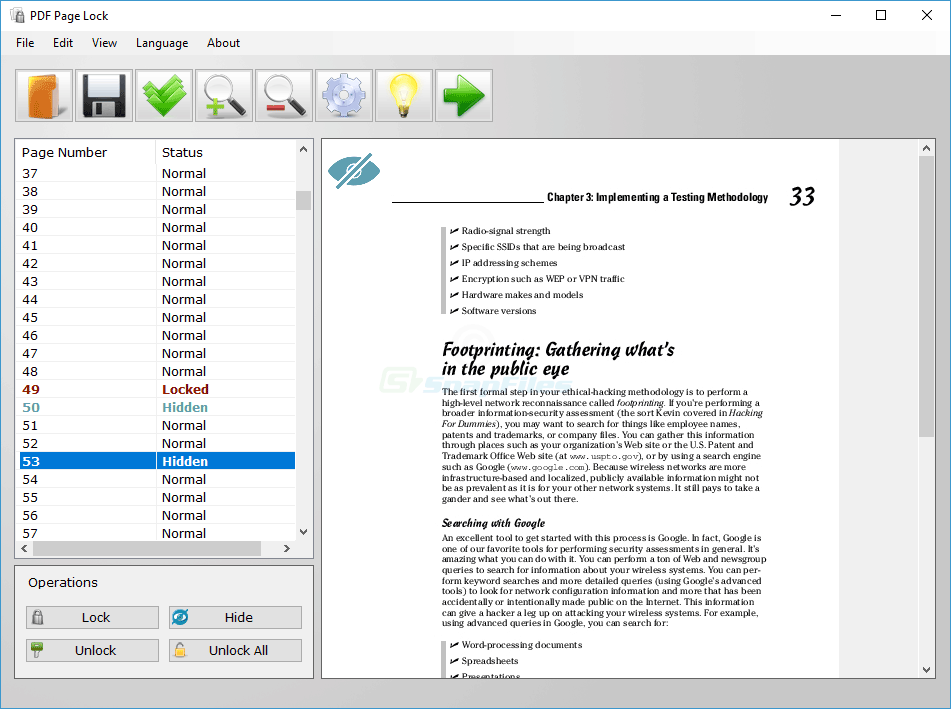 screen capture of PDF Page Lock