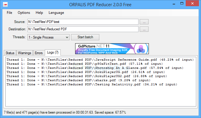 screen capture of ORPALIS PDF Reducer