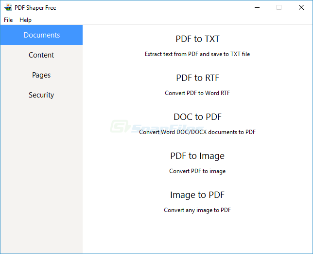 screen capture of PDF Shaper Free