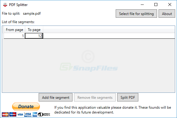 screen capture of PDF Splitter