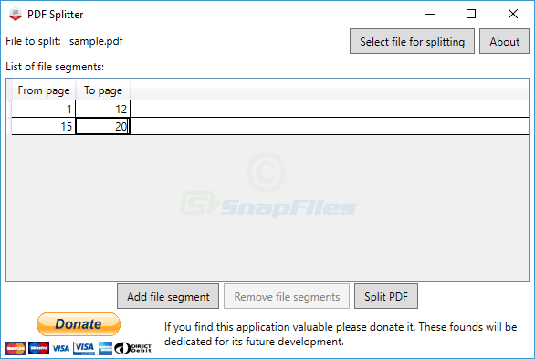 screenshot of PDF Splitter