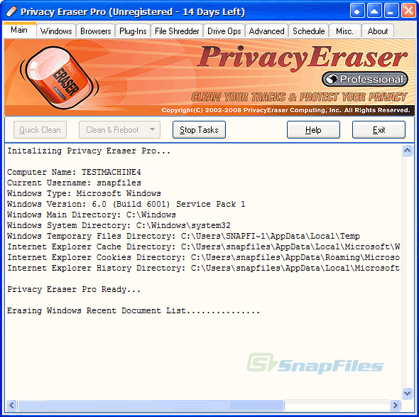 screen capture of Privacy Eraser Pro