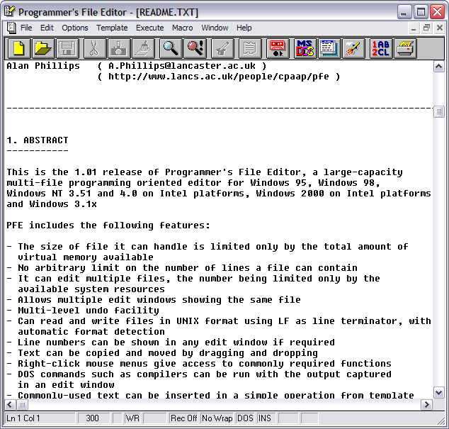 screen capture of Programmers File Editor