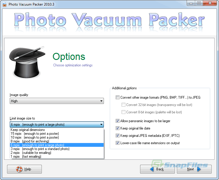 screen capture of Photo Vacuum Packer