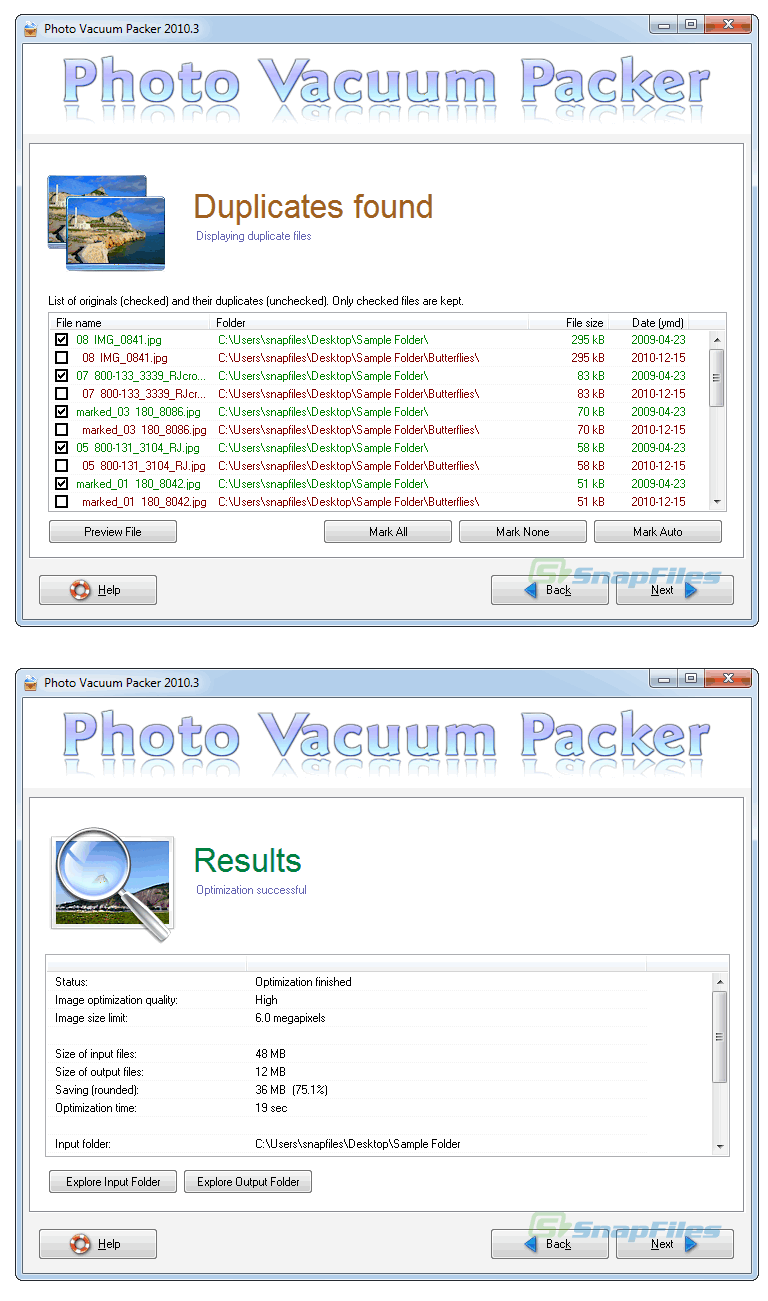 screenshot of Photo Vacuum Packer