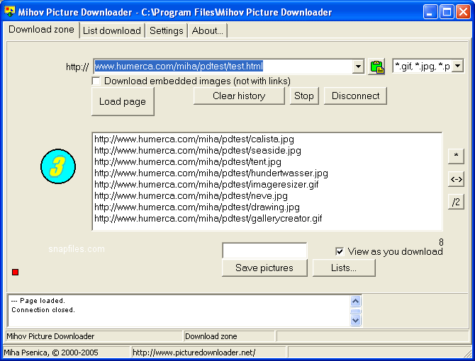 screen capture of Mihov Picture Downloader