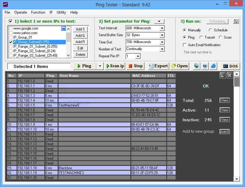 screenshot of Ping Tester
