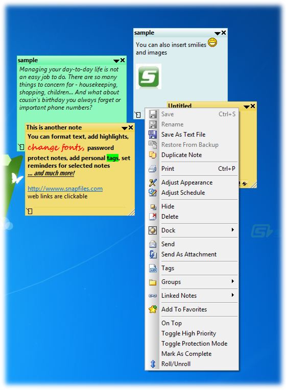 screen capture of PNotes
