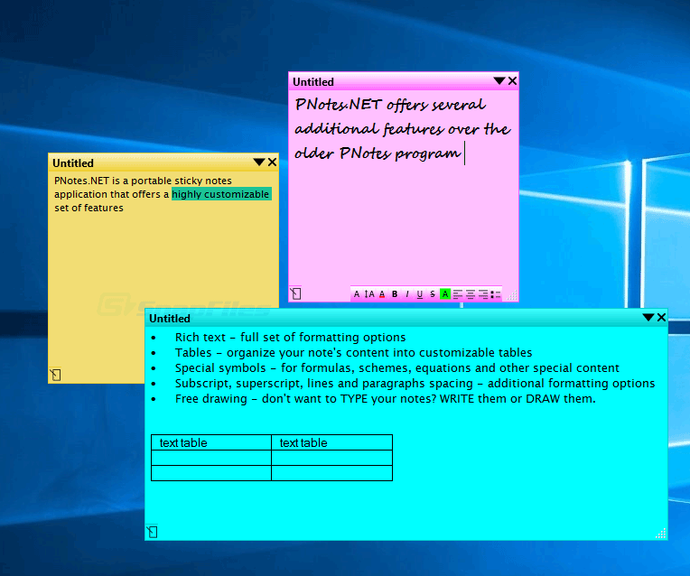 screen capture of PNotes.NET