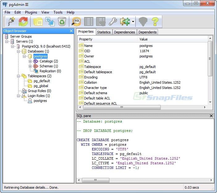 screen capture of PostgreSQL for Windows