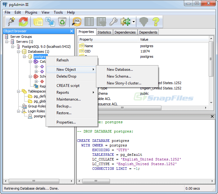 screenshot of PostgreSQL for Windows