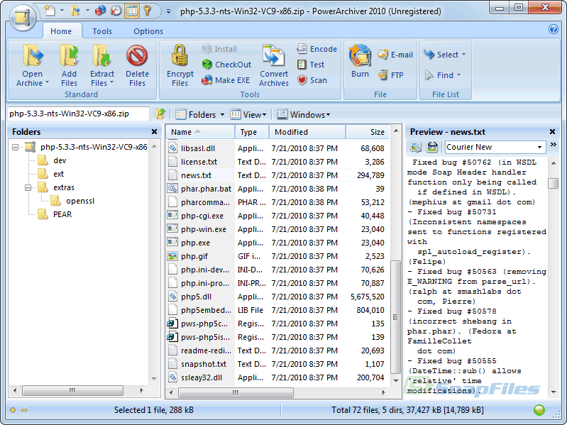 screen capture of PowerArchiver
