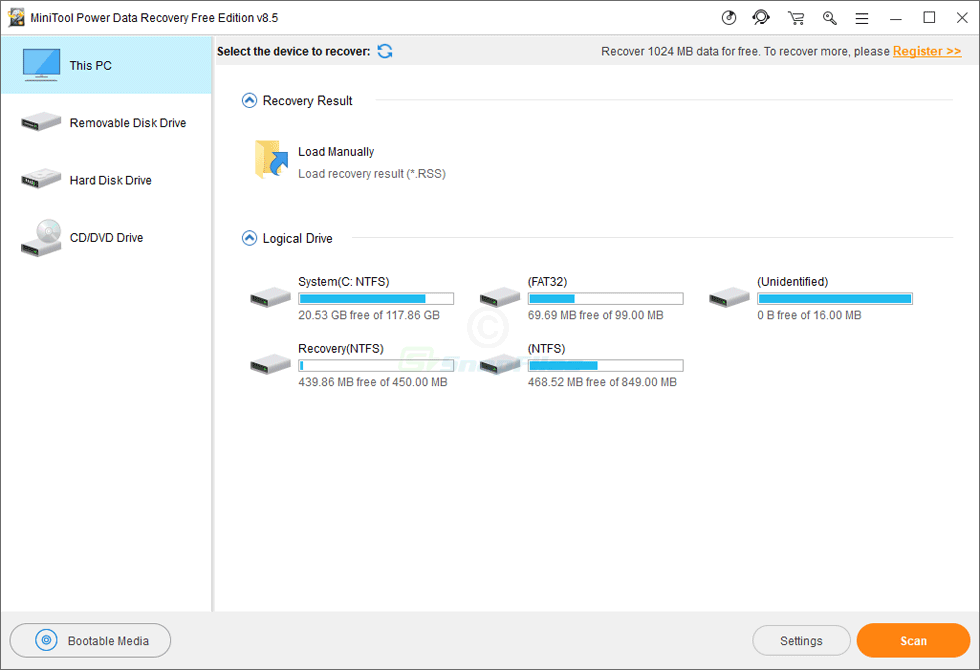 screen capture of MiniTool Power Data Recovery