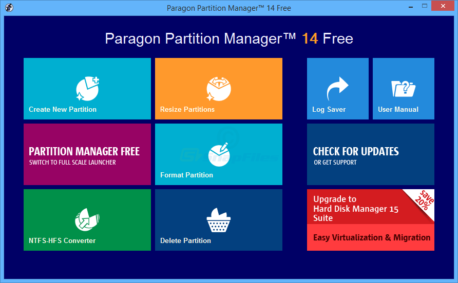 screen capture of Paragon Partition Manager Free