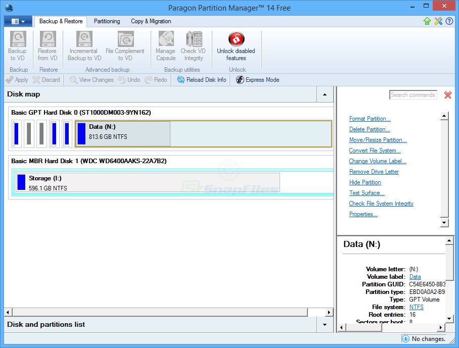 screenshot of Paragon Partition Manager Free