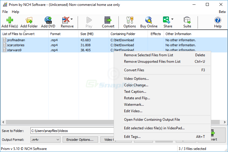 screen capture of Prism Video File Converter