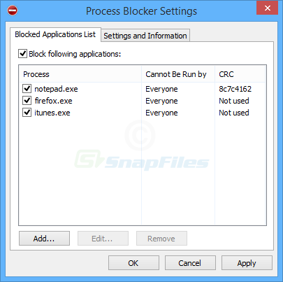 screen capture of Process Blocker