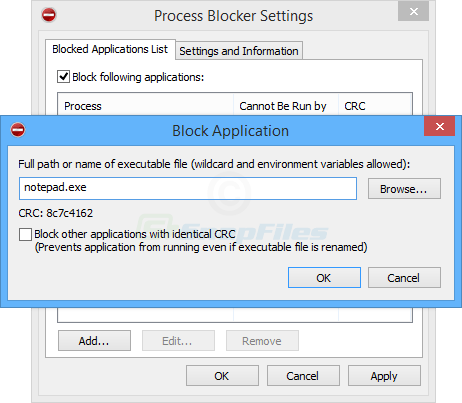 screenshot of Process Blocker