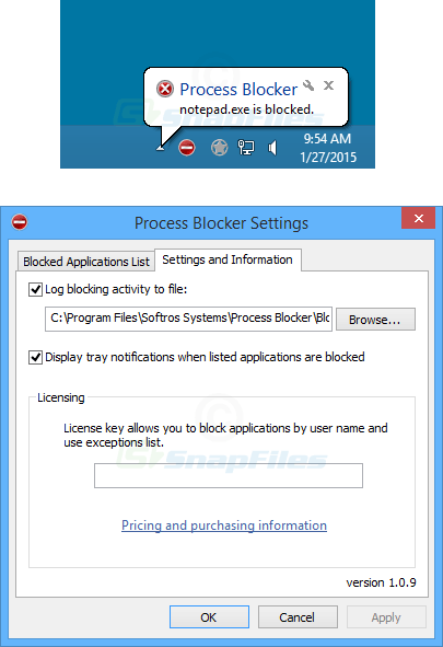 screenshot of Process Blocker