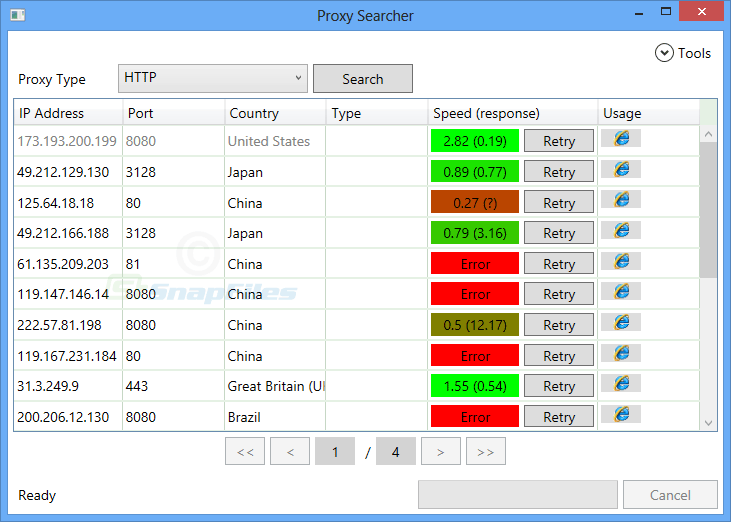 screen capture of Burds Proxy Searcher