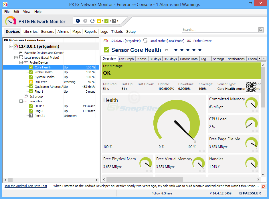 screen capture of PRTG Network Monitor