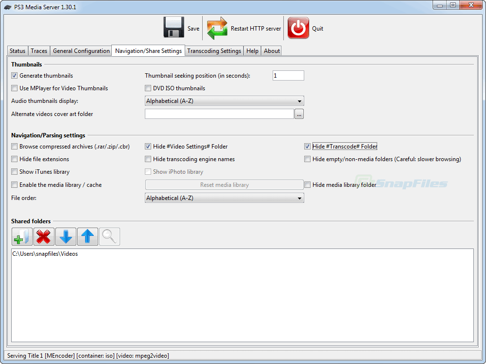 screenshot of PS3 Media Server