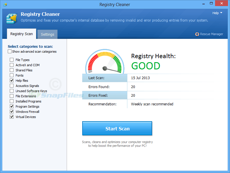screenshot of Pointstone Registry Cleaner