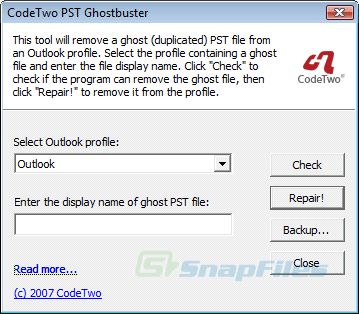 screen capture of CodeTwo PST Ghostbuster