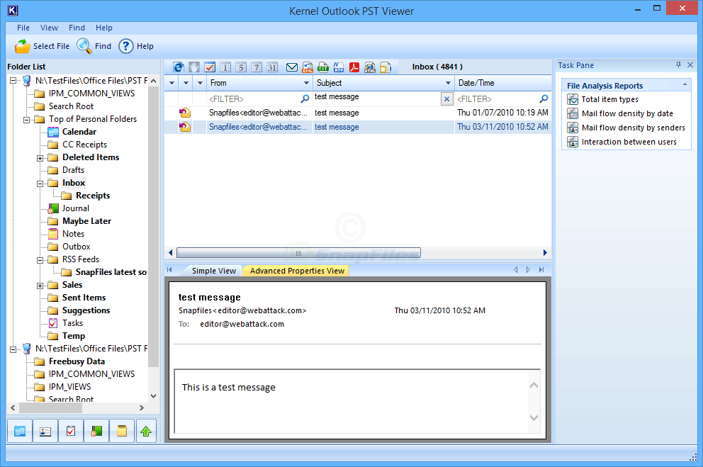 screen capture of Kernel Outlook PST Viewer