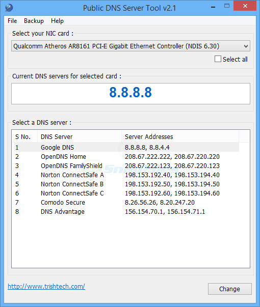 screen capture of Public DNS Server Tool