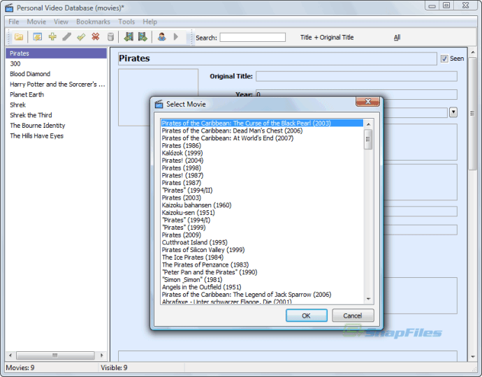 screenshot of Personal Video Database