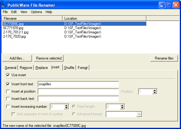 screen capture of PublicWare File Renamer