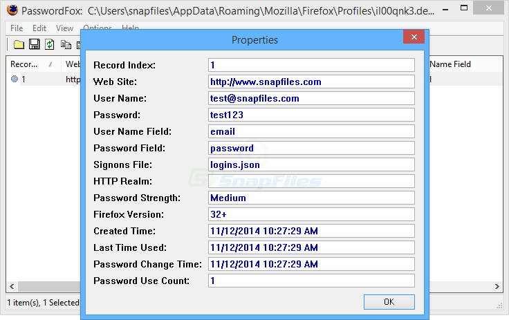 screenshot of PasswordFox