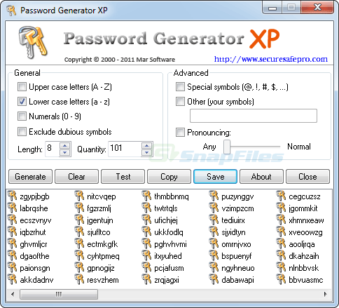 screen capture of Password Generator XP