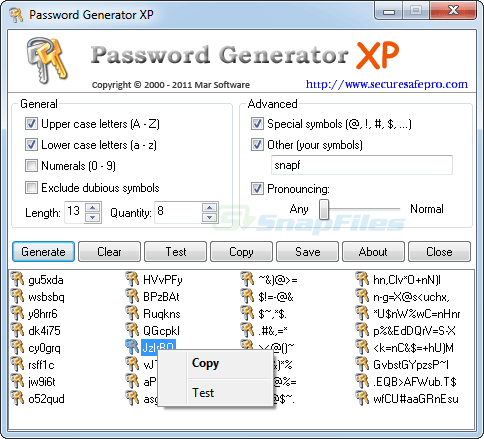 screenshot of Password Generator XP
