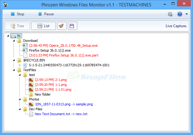 screen capture of Phrozen Windows File Monitor