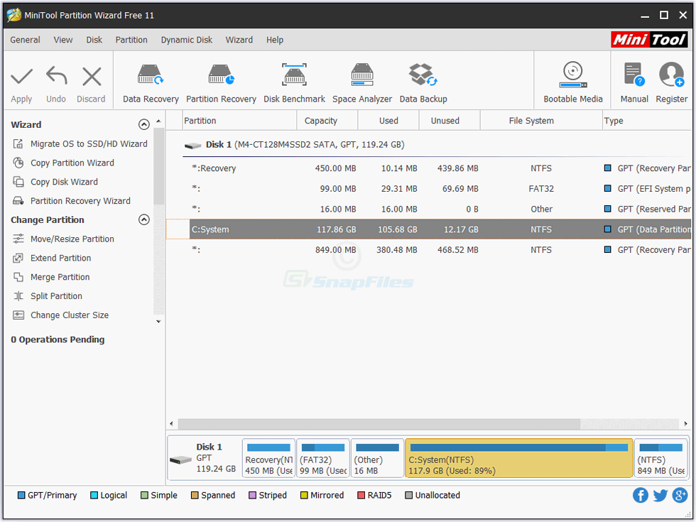 screen capture of MiniTool Partition Wizard Free