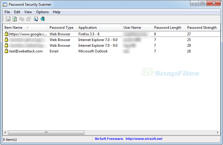 screen capture of Password Security Scanner