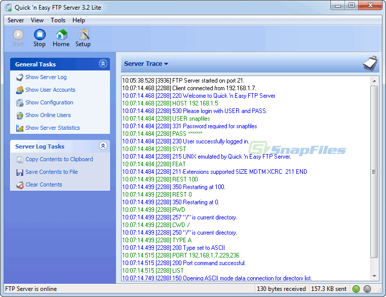 screenshot of Quick `n Easy FTP Server Lite