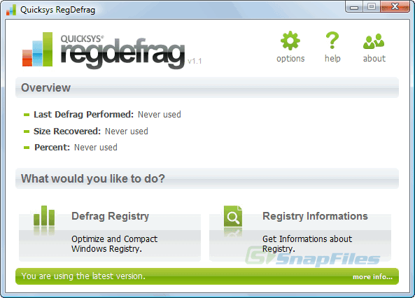 screen capture of Quicksys RegDefrag