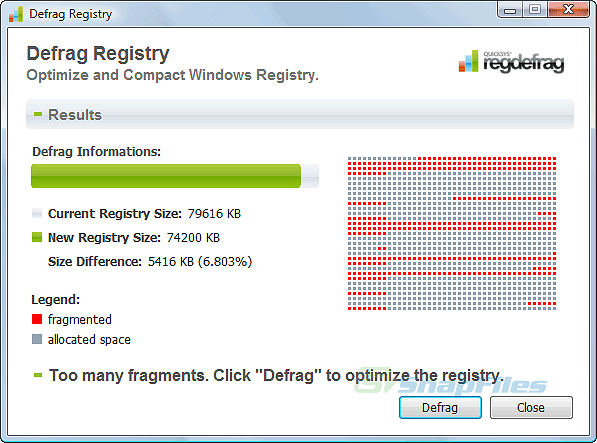screenshot of Quicksys RegDefrag
