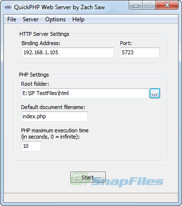 screen capture of QuickPHP Web Server