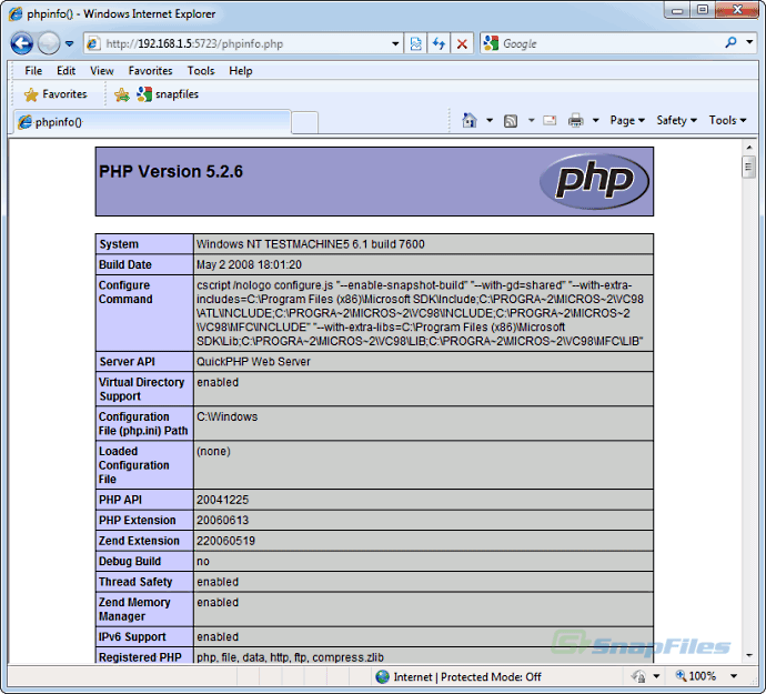 screenshot of QuickPHP Web Server
