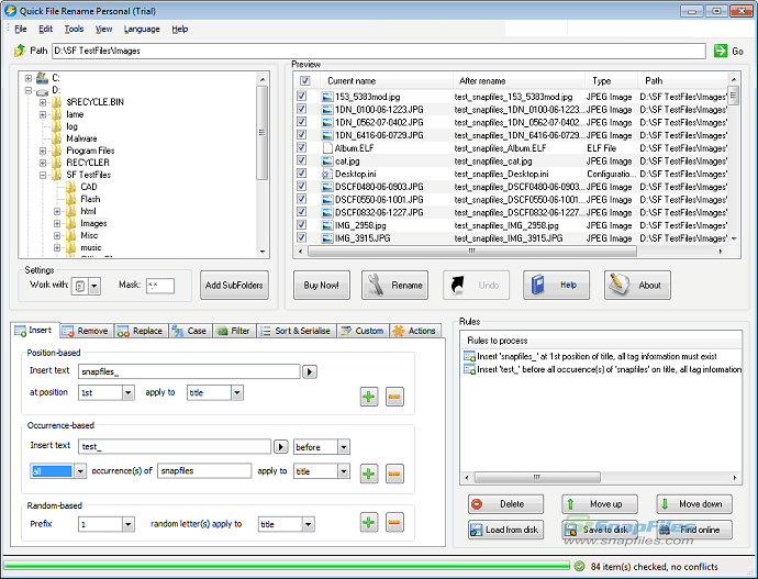 screen capture of Quick File Rename